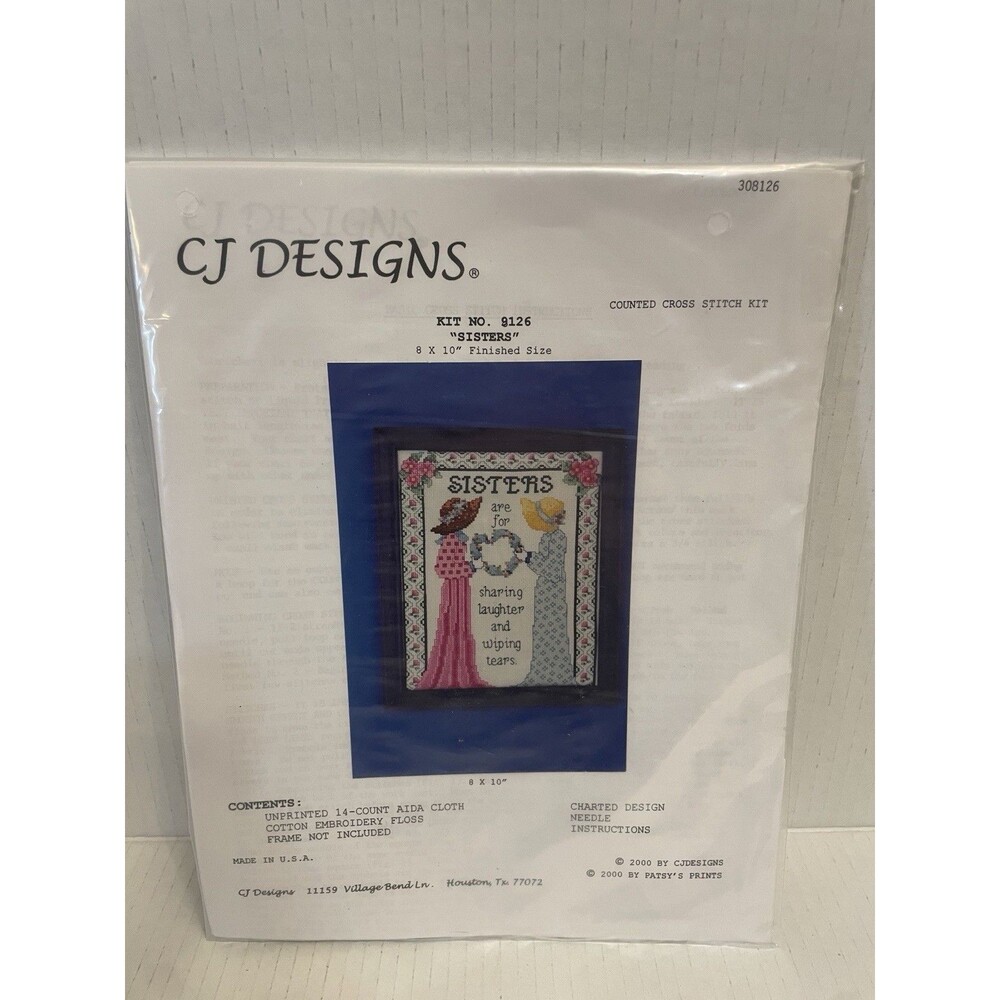CJ Designs Sisters Are For Sharing Counted Cross Stitch Kit # 9126